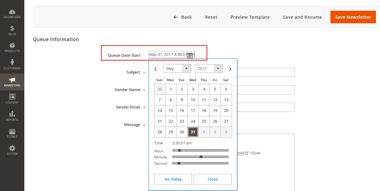 new-template-information-Queue newsletter select date