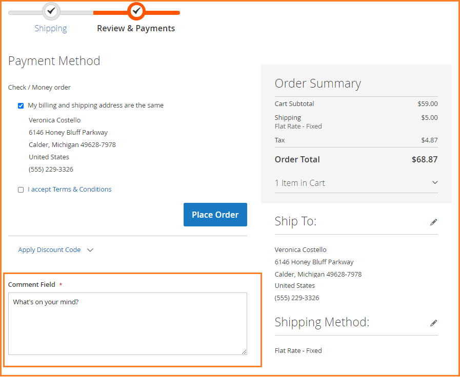 magento 2 add comment field on checkout
