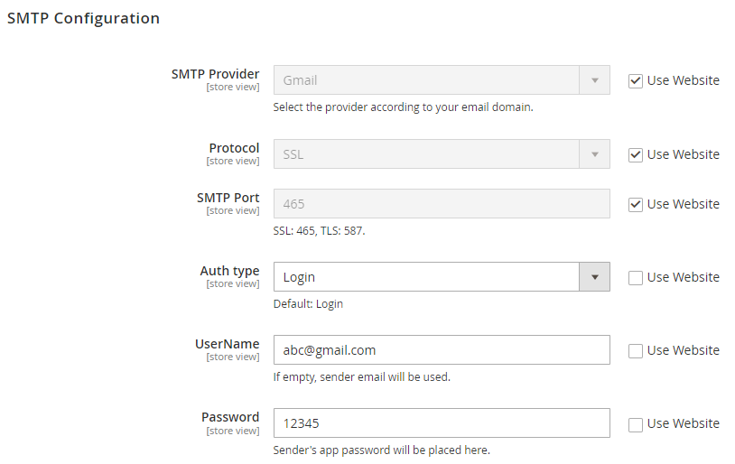 smtp configuration