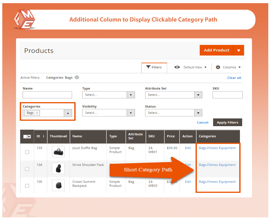 product grid category filter