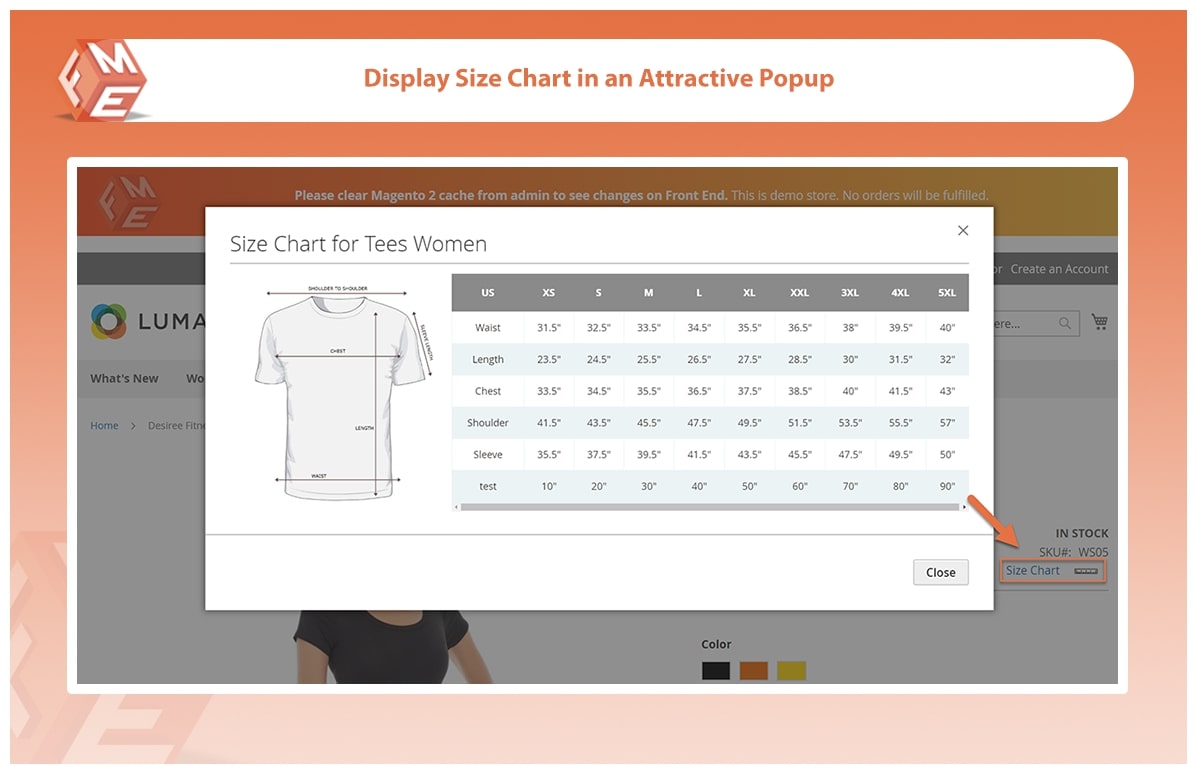 magento 2 add size chart